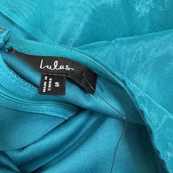 NWT Lulus Exquisite Ease Teal Green Organza Strapless Ruffled Maxi Dress (Sz SM) - Picture 6 of 8